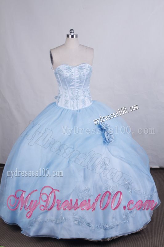 Cute Hand Made Flowers and Appliques Decorated Sweet 16 Dresses in Light Blue